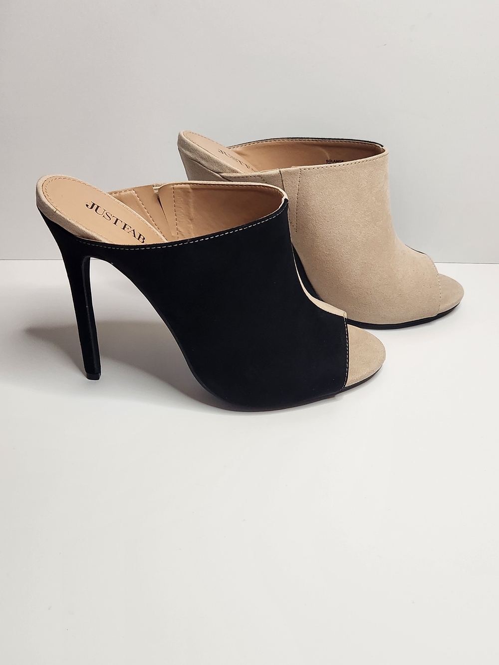 Two-Tone Open Toe Black and Tan Mules - Solange